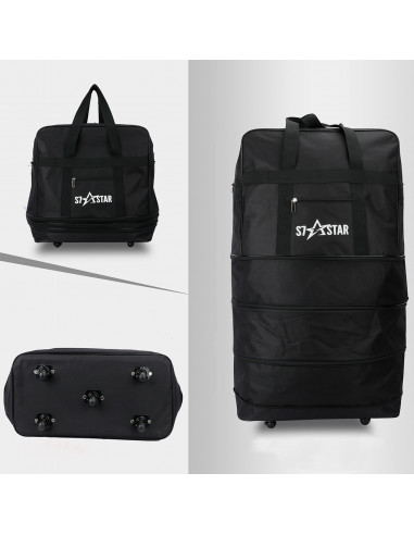 Tradineur - Maleta plegable de tela con 5 ruedas giratorias y asas, bolsa de viaje extensible, 4 posiciones, ligera, resistente