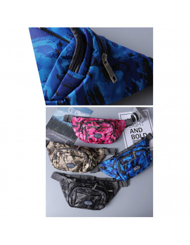 Tradineur - Riñonera sport unisex, diseño camuflaje, poliéster, 5 bolsillos con cremallera y correa ajustable, senderismo, 33 x