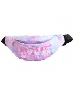 Tradineur - Riñonera juvenil "Love" de poliéster suave con 2 bolsillos con cremallera y correa ajustable, senderismo, 29 x 14 cm
