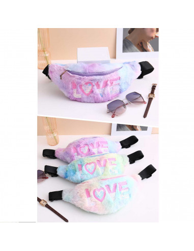 Tradineur - Riñonera juvenil "Love" de poliéster suave con 2 bolsillos con cremallera y correa ajustable, senderismo, 29 x 14 cm