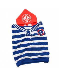 Tradineur - Toalla de baño infantil de microfibra, poncho marinero con capucha, muy suave, absorbente, secado rápido, playa, pis
