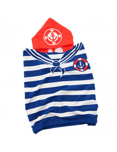Tradineur - Toalla de baño infantil de microfibra, poncho marinero con capucha, muy suave, absorbente, secado rápido, playa, pis