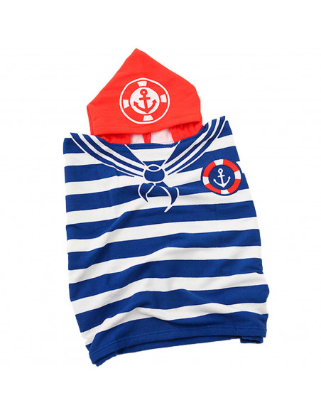 Tradineur - Toalla de baño infantil de microfibra, poncho marinero con capucha, muy suave, absorbente, secado rápido, playa, pis