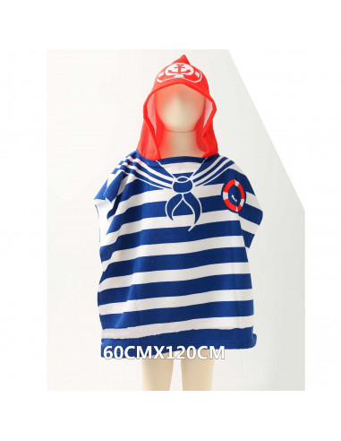 Tradineur - Toalla de baño infantil de microfibra, poncho marinero con capucha, muy suave, absorbente, secado rápido, playa, pis