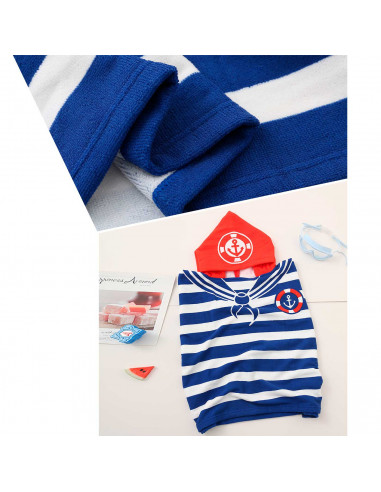 Tradineur - Toalla de baño infantil de microfibra, poncho marinero con capucha, muy suave, absorbente, secado rápido, playa, pis