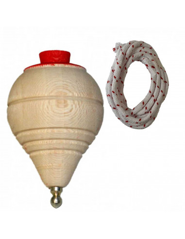Tradineur - Pack de 6 peonzas de madera con cuerda y punta metálica, trompos, pirindolas, spinners, regalos para niños, cumpleañ