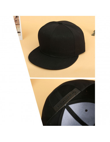 Tradineur - Gorra de béisbol ancha para hombre con ajuste posterior a presión, 100% poliéster, accesorio sport, skate (Negro, ta