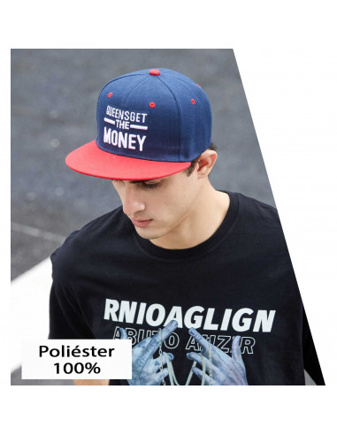 Tradineur - Gorra de béisbol ancha "Queens" para hombre con ajuste posterior a presión, 100% poliéster, accesorio sport, skate,