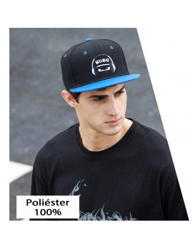 Tradineur - Gorra de béisbol ancha "Music" para hombre con ajuste posterior a presión, 100% poliéster, accesorio sport, skate, t