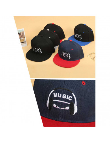 Tradineur - Gorra de béisbol ancha "Music" para hombre con ajuste posterior a presión, 100% poliéster, accesorio sport, skate, t