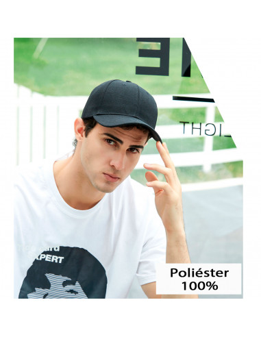 Tradineur - Gorra clásica de adulto con ajuste posterior de velcro, 100% poliéster, accesorio deporte, skate, aire libre (Negro,