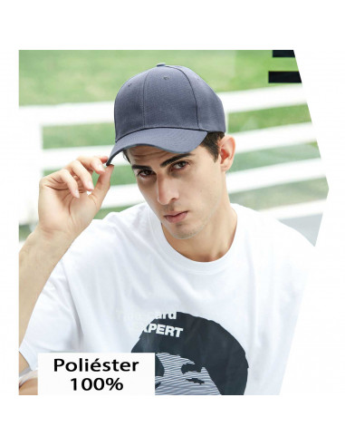 Tradineur - Gorra con ajuste posterior de velcro, adulto, 100% poliéster, accesorio deporte, skate, aire libre (Gris oscuro, tal