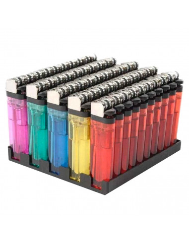 Tradineur - Caja de Mecheros - 50 Unidades - Mecheros, Encendedores - Desechables - Diversos colores - Rueda de fricción.