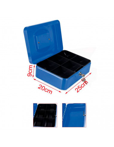 Tradineur - Caja de caudales portátil de metal con portamonedas interior, cerradura mediante llave, 25 x 20 x 9 cm (Color surtid