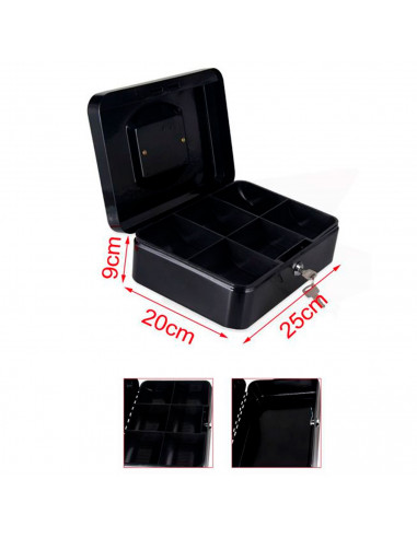 Tradineur - Caja de caudales portátil de metal con portamonedas interior, cerradura mediante llave, 25 x 20 x 9 cm (Color surtid