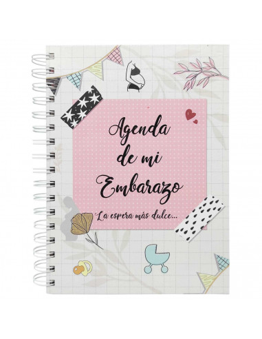 Tradineur - Agenda de mi embarazo, diario embarazada, semana a semana, encuadernación de espiral y tapa dura, recuerdos, 96 pági