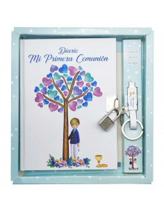 Tradineur - Diario de Primera Comunión con conector datos de carga, diseño de árbol, tapa dura, incluye candado, regalo original