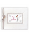 Tradineur - Libro de firmas para bodas con lazo de seda, álbum en blanco para mensajes de invitados, regalo para novios (64 pági