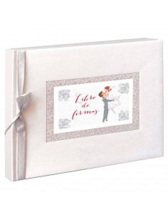 Tradineur - Libro de firmas para boda con lazo de seda, álbum en blanco para mensajes de invitados, regalo para novios (64 págin