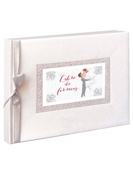 Tradineur - Libro de firmas para boda con lazo de seda, álbum en blanco para mensajes de invitados, regalo para novios (64 págin