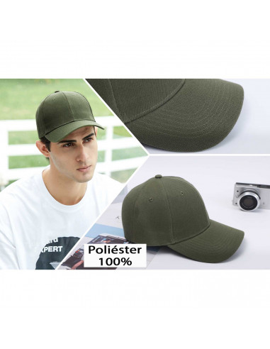 Tradineur - Gorra clásica adulto, 100% poliéster, ajuste posterior de velcro, accesorio deporte, skate, aire libre (Verde oliva,
