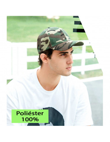 Tradineur - Gorra militar de adulto, 100% poliéster, ajuste posterior de velcro, accesorio deporte, skate, aire libre (Camuflaje