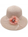 Tradineur - Sombrero de mujer con flor, paja flexible, ala ancha y goma de barbilla, protección solar, playa, piscina, aire libr