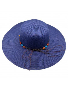 Tradineur - Sombrero de mujer con gemas, paja flexible, ala ancha y goma de barbilla, protección solar, playa, piscina, aire lib