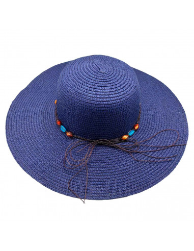 Tradineur - Sombrero de mujer con gemas, paja flexible, ala ancha y goma de barbilla, protección solar, playa, piscina, aire lib
