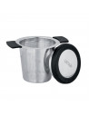 Tradineur - Filtro para infusiones de acero inoxidable con tapa/soporte y asas 7 cm, colador para té suelto, manzanilla, infusor