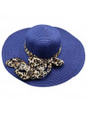 Tradineur - Sombrero de mujer con cinta estampado de leopardo, paja flexible, ala ancha y goma de barbilla, protección solar, pl