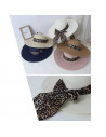 Tradineur - Sombrero de mujer con cinta estampado de leopardo, paja flexible, ala ancha y goma de barbilla, protección solar, pl