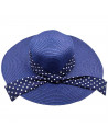 Tradineur - Sombrero de mujer con cinta de lunares, paja flexible, ala ancha y goma de barbilla, protección solar, playa, aire l