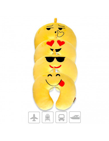 Tradineur - Cojín de viaje con diseño de emoji, almohada para cuello de poliéster, suave y liviana, alivio de estrés, reposacabe