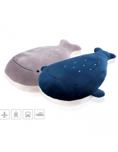 Tradineur - Almohada de viaje con forma de ballena, cojín de poliéster, suave y liviana, alivio de estrés, reposacabezas, 42 x 2