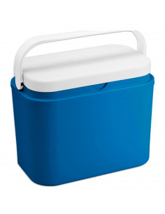 Tradineur - Nevera portátil con asa, polipropileno, porta alimentos y bebidas para playa, acampada (Azul y blanco, 10 litros, 25