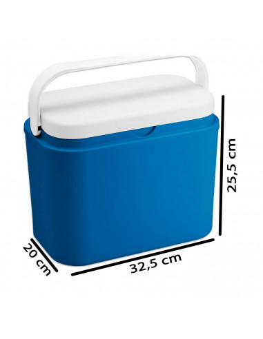 Tradineur - Nevera portátil con asa, polipropileno, porta alimentos y bebidas para playa, acampada (Azul y blanco, 10 litros, 25