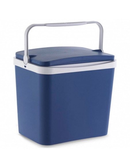 Tradineur - Nevera portátil rígida con asa, polipropileno, porta alimentos y bebidas para playa, acampada (Azul y blanco, 24 lit