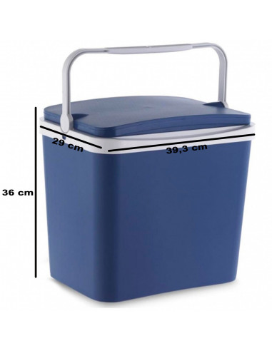 Tradineur - Nevera portátil rígida con asa, polipropileno, porta alimentos y bebidas para playa, acampada (Azul y blanco, 24 lit