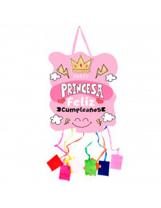 Tradineur - Piñata de princesa, feliz cumpleaños, cartón, para rellenar con golosinas, chuches, niñas, decoración infantil, fies