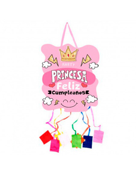 Tradineur - Piñata de princesa, feliz cumpleaños, cartón, para rellenar con golosinas, chuches, niñas, decoración infantil, fies