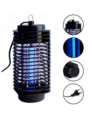 Tradineur - Lámpara antimosquitos eléctrica 3 W, luz portátil atrapa insectos, trampa para moscas, polillas, hogar, jardín (Negr