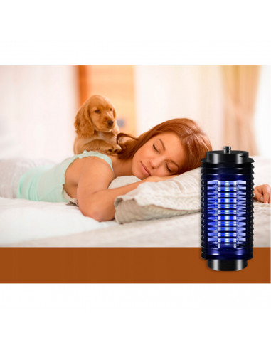 Tradineur - Lámpara antimosquitos eléctrica 3 W, luz portátil atrapa insectos, trampa para moscas, polillas, hogar, jardín (Negr