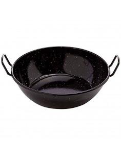 Tradineur - Paellera honda con asas, acero esmaltado, 1 ración, cocinar paella, arroces, apta para cocina de gas y horno (Negro,