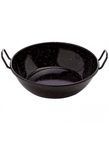 Tradineur - Paellera honda con asas, acero esmaltado, 1 ración, cocinar paella, arroces, apta para cocina de gas y horno (Negro,