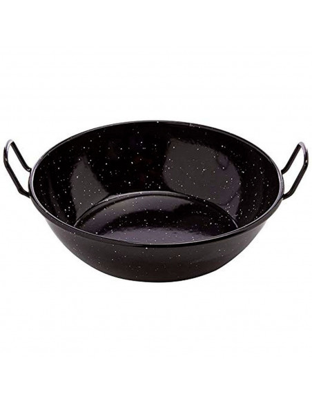 Tradineur - Paellera honda con asas, acero esmaltado, 1 ración, cocinar paella, arroces, apta para cocina de gas y horno (Negro,