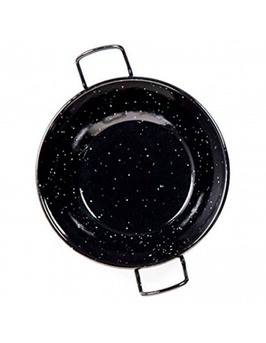 Tradineur - Paellera honda con asas, acero esmaltado, 1 ración, cocinar paella, arroces, apta para cocina de gas y horno (Negro,