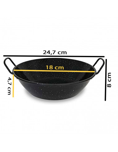 Tradineur - Paellera honda con asas, acero esmaltado, 1 ración, cocinar paella, arroces, apta para cocina de gas y horno (Negro,