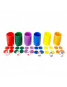 Set completo de 6 cubiletes de plástico, parchis, juego de mesa, multicolor, fichas, dados, cubiletes dimensiones 4.5 x 2.5 cm.