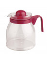 Jarra vidrio para microondas1.200  ml, Tetera cristal con tapa 2 colores verde y morado dimensiones 14 x 13 x 16 cm.